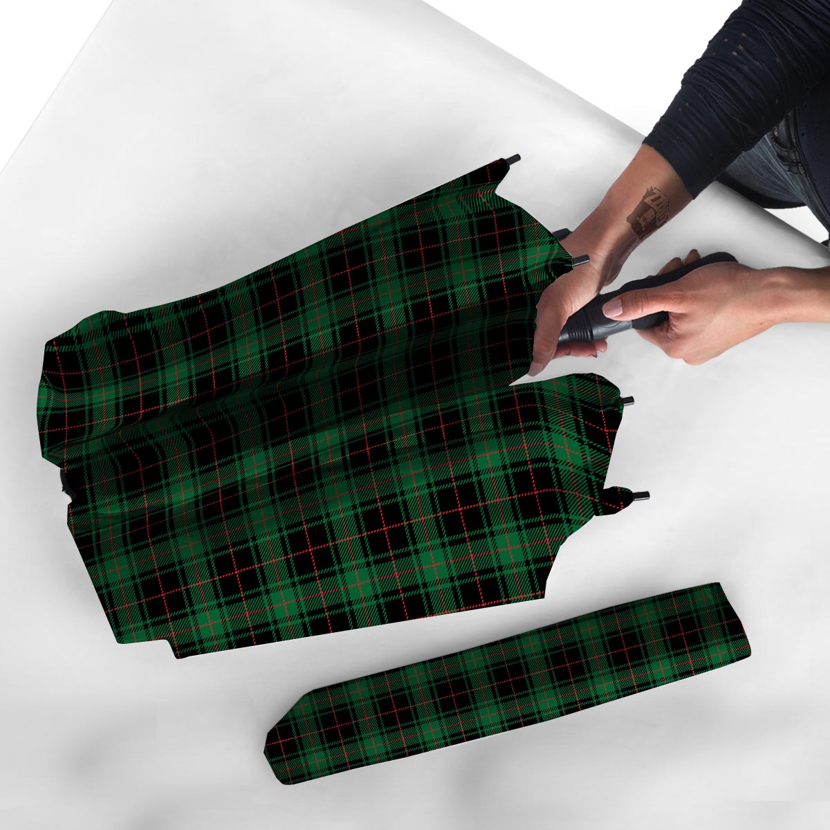 Black Green Plaid Tartan Umbrella-grizzshop