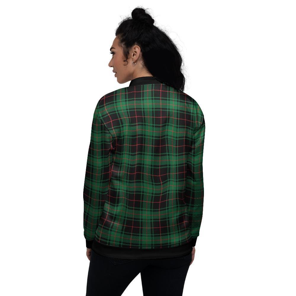 Black Green Plaid Tartan Women's Bomber Jacket-grizzshop