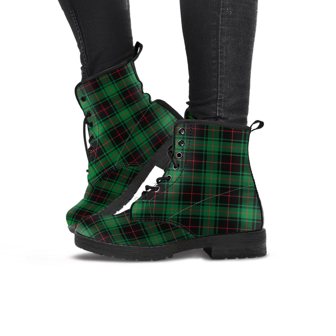 Black Green Plaid Tartan Women's Boots-grizzshop