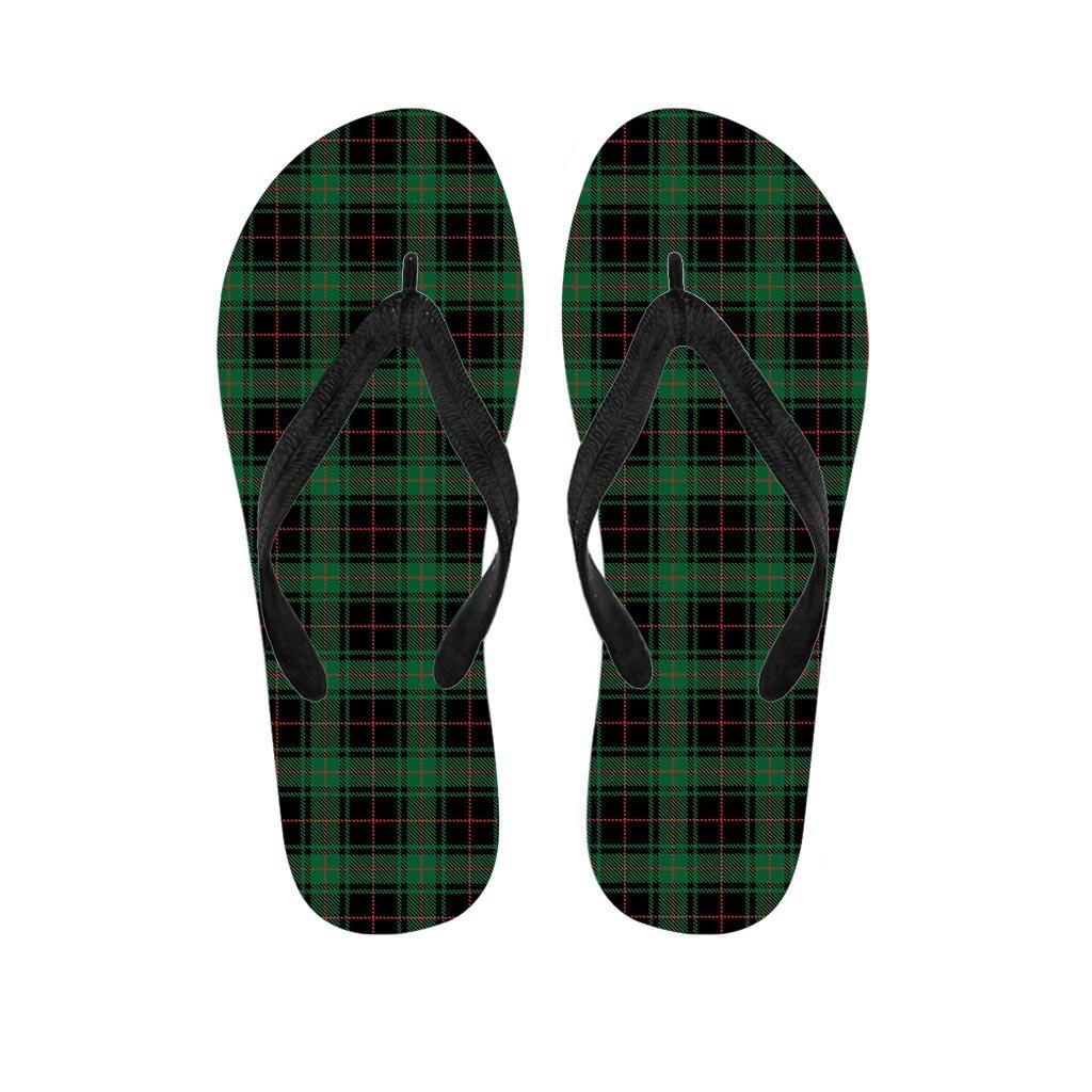 Black Green Plaid Tartan Women's Flip Flops-grizzshop