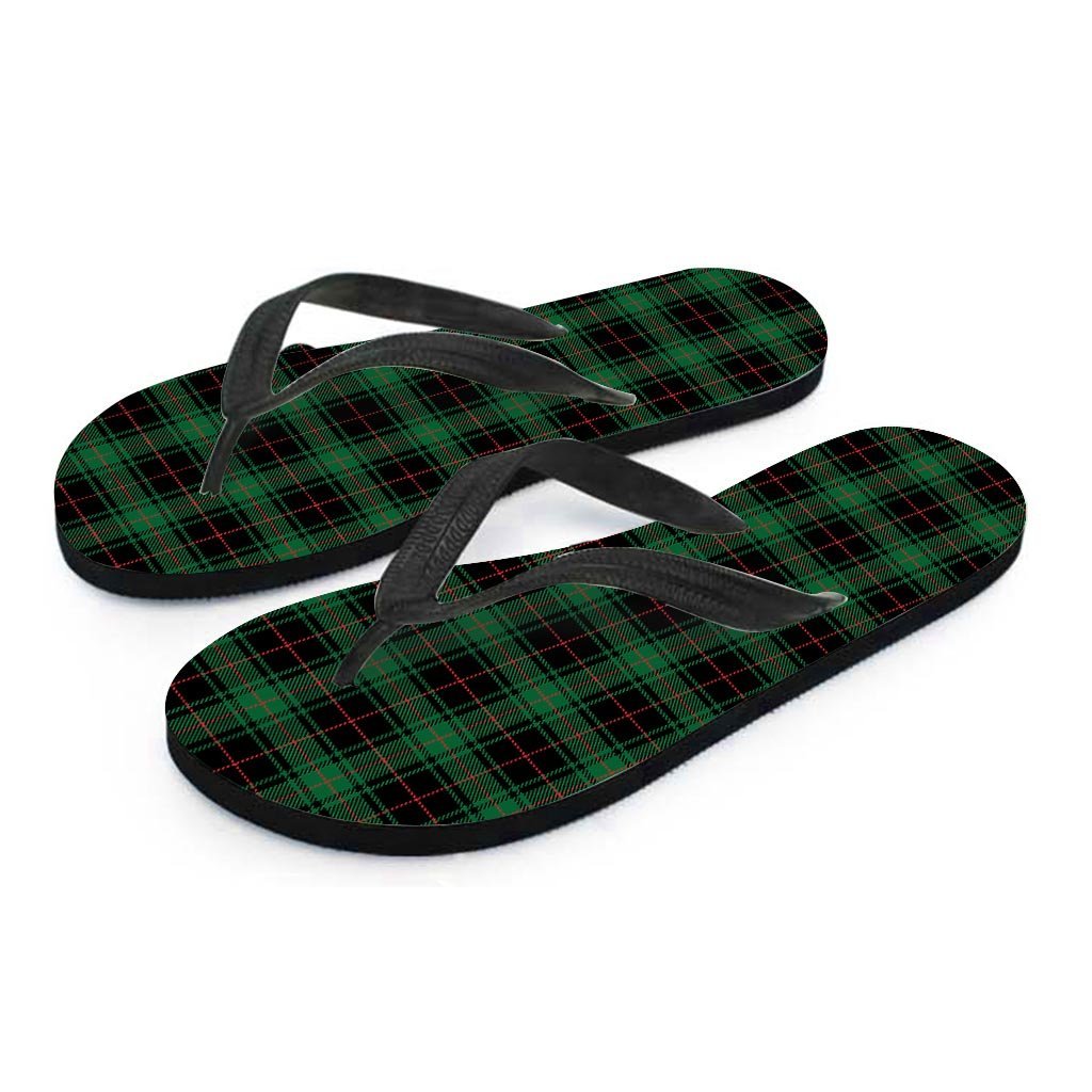 Black Green Plaid Tartan Women's Flip Flops-grizzshop