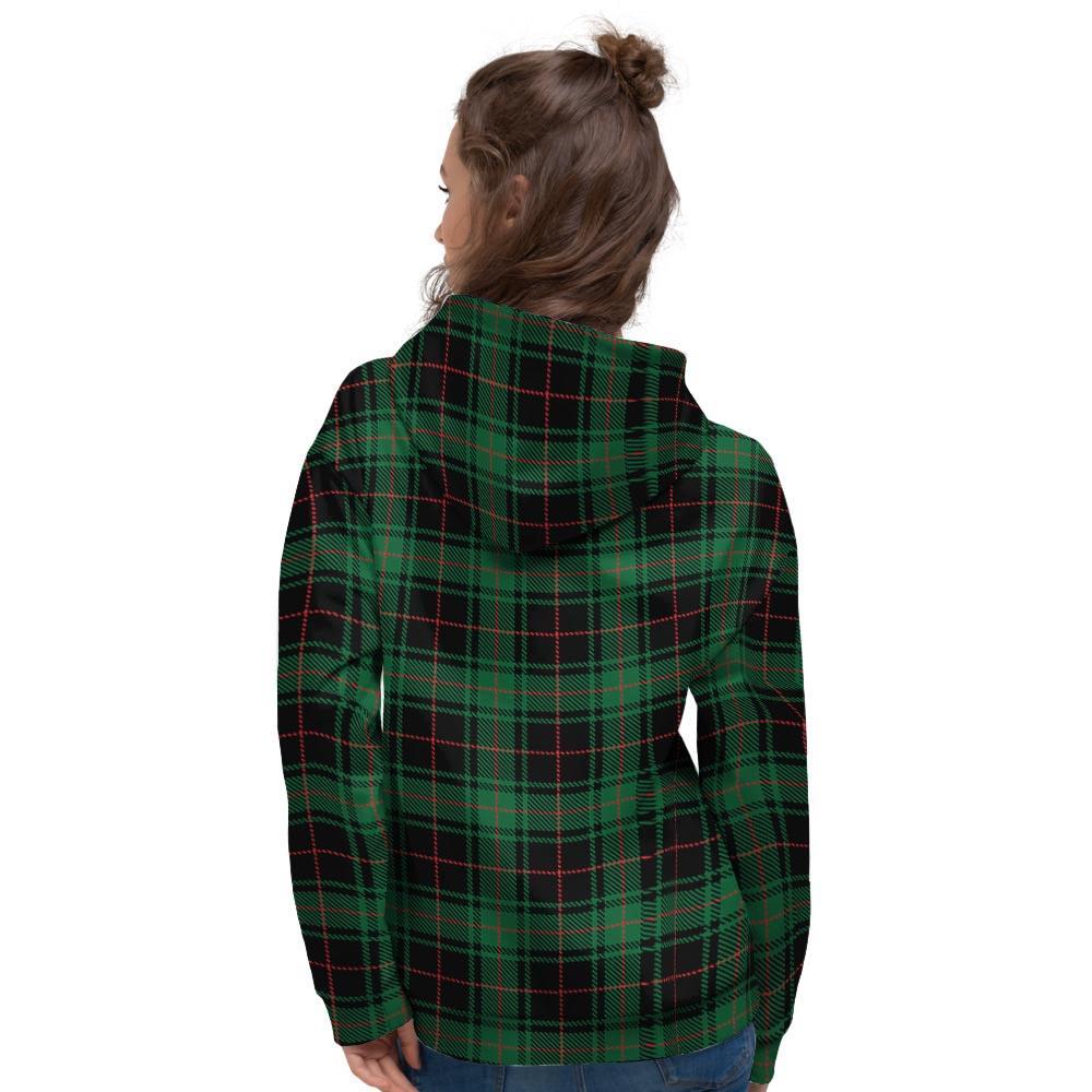 Black Green Plaid Tartan Women's Hoodie-grizzshop