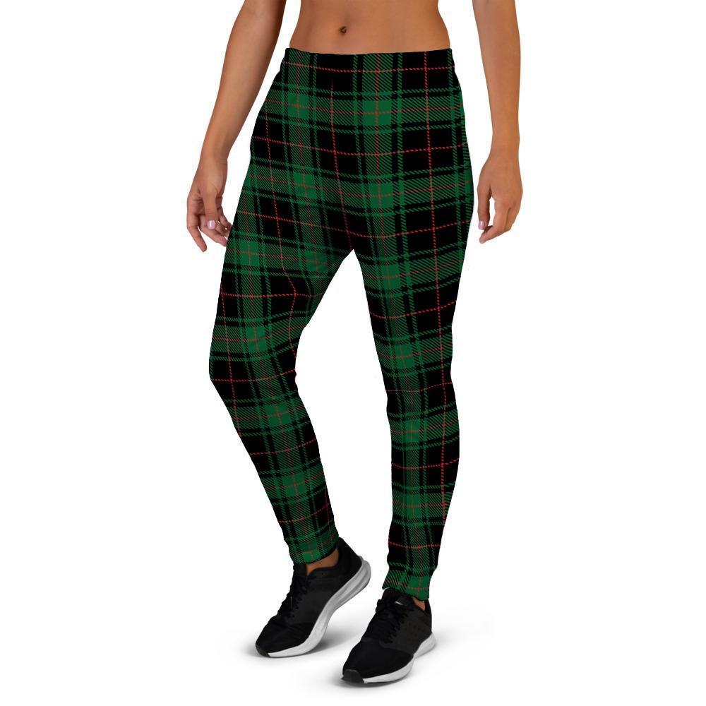 Black Green Plaid Tartan Women's Joggers-grizzshop