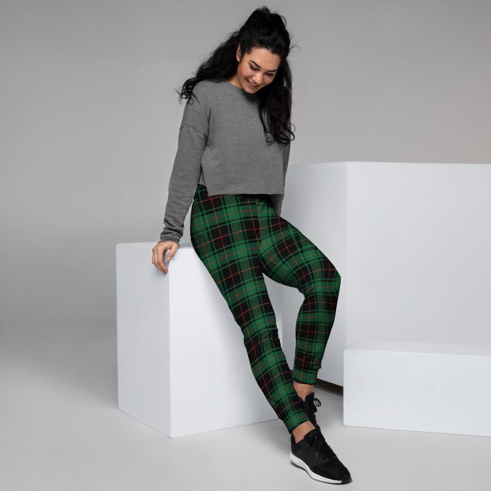 Black Green Plaid Tartan Women's Joggers-grizzshop