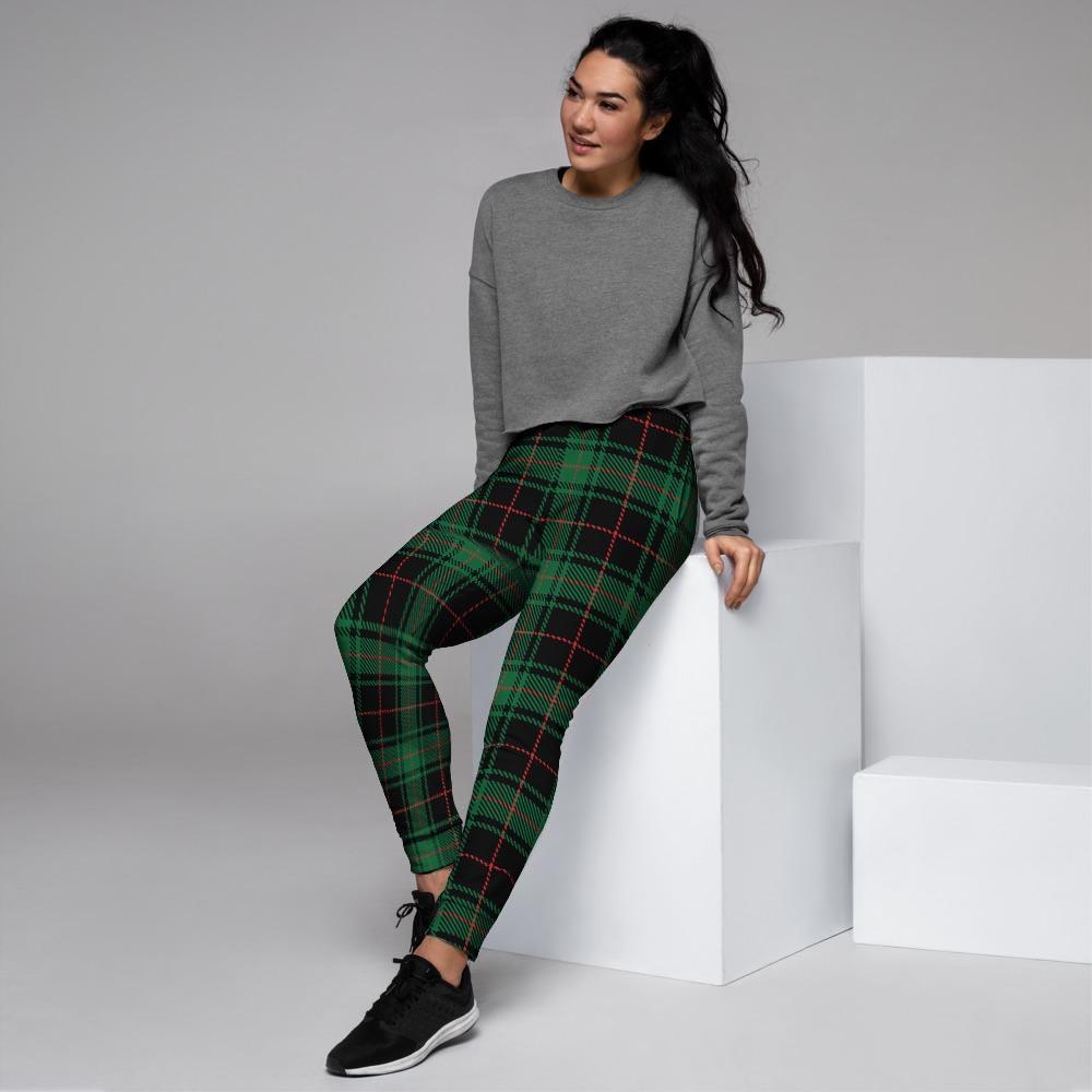 Black Green Plaid Tartan Women's Joggers-grizzshop