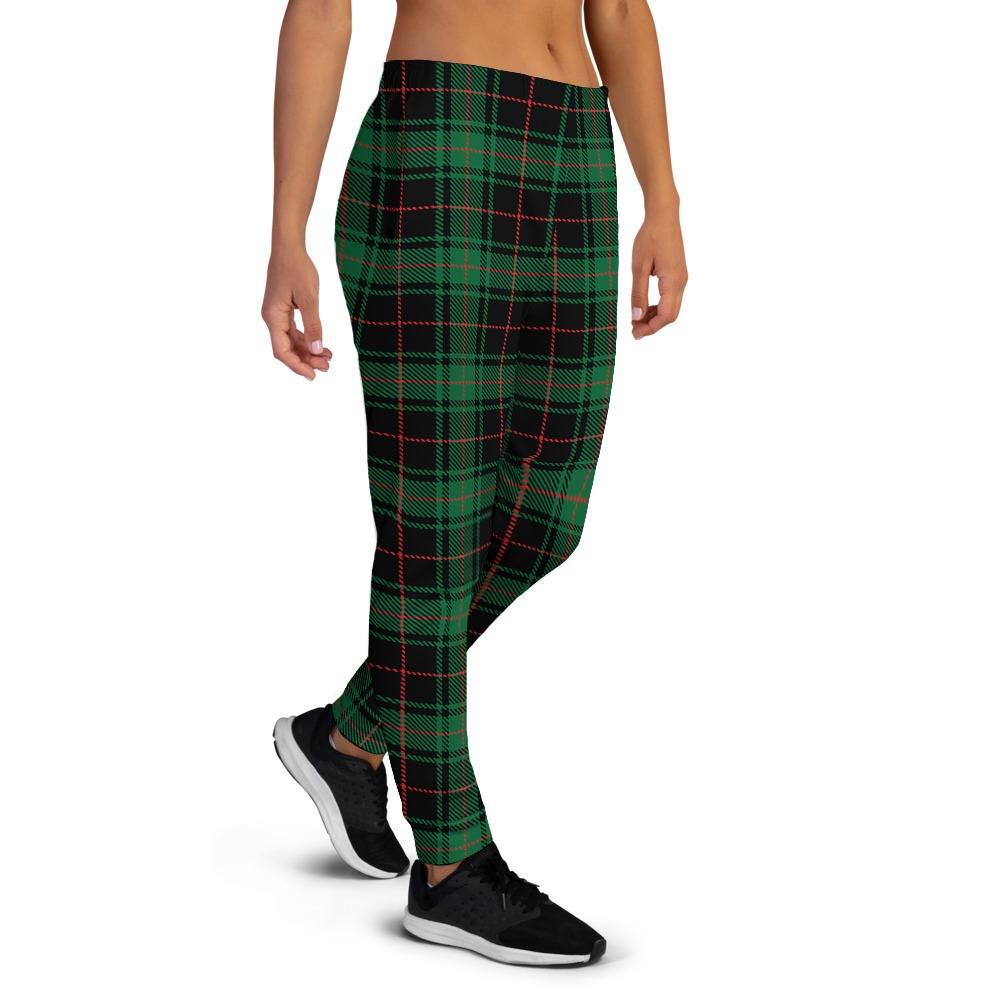 Black Green Plaid Tartan Women's Joggers-grizzshop