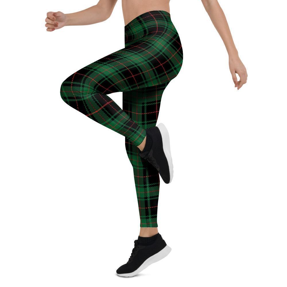 Black Green Plaid Tartan Women's Leggings-grizzshop