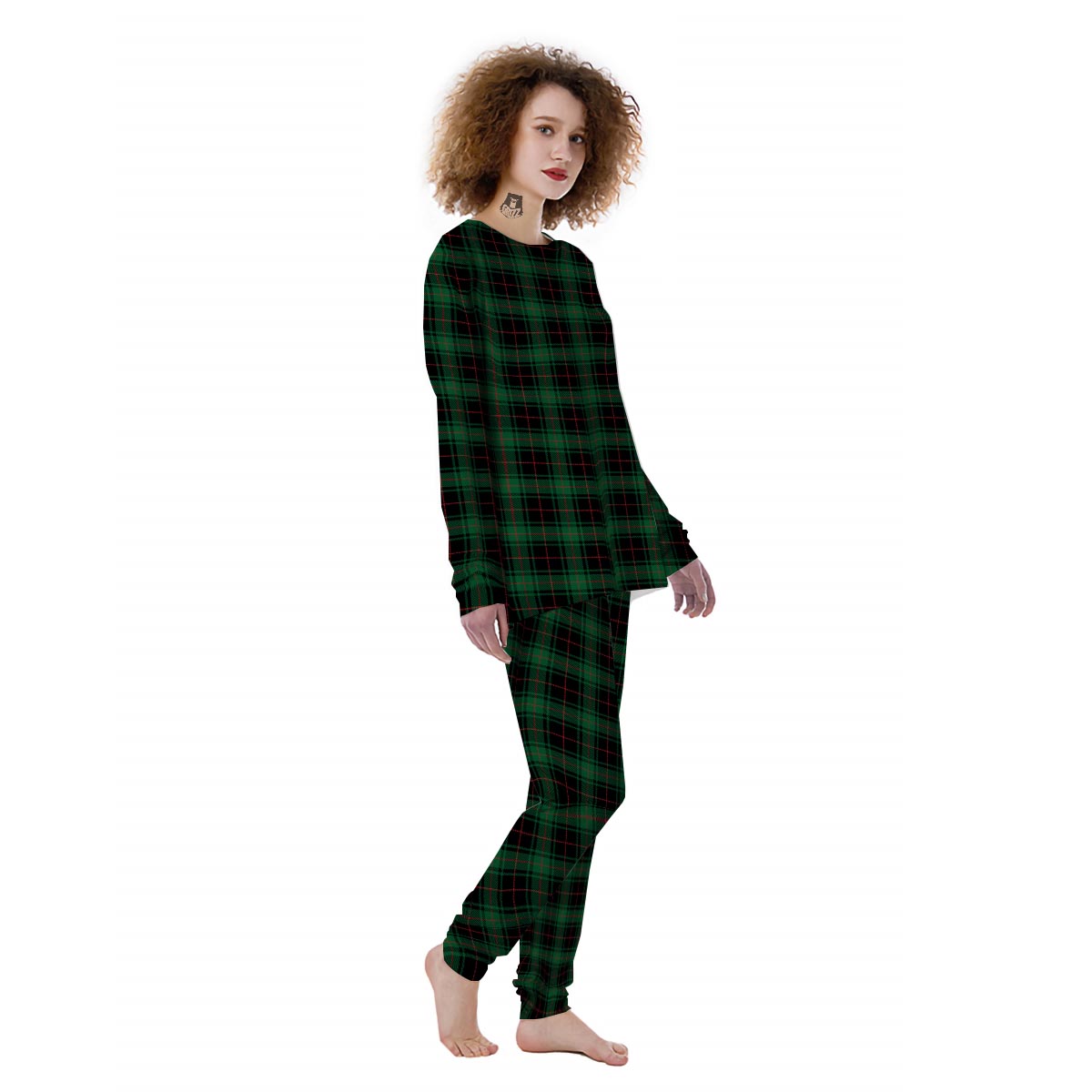 Black Green Plaid Tartan Women's Pajamas-grizzshop