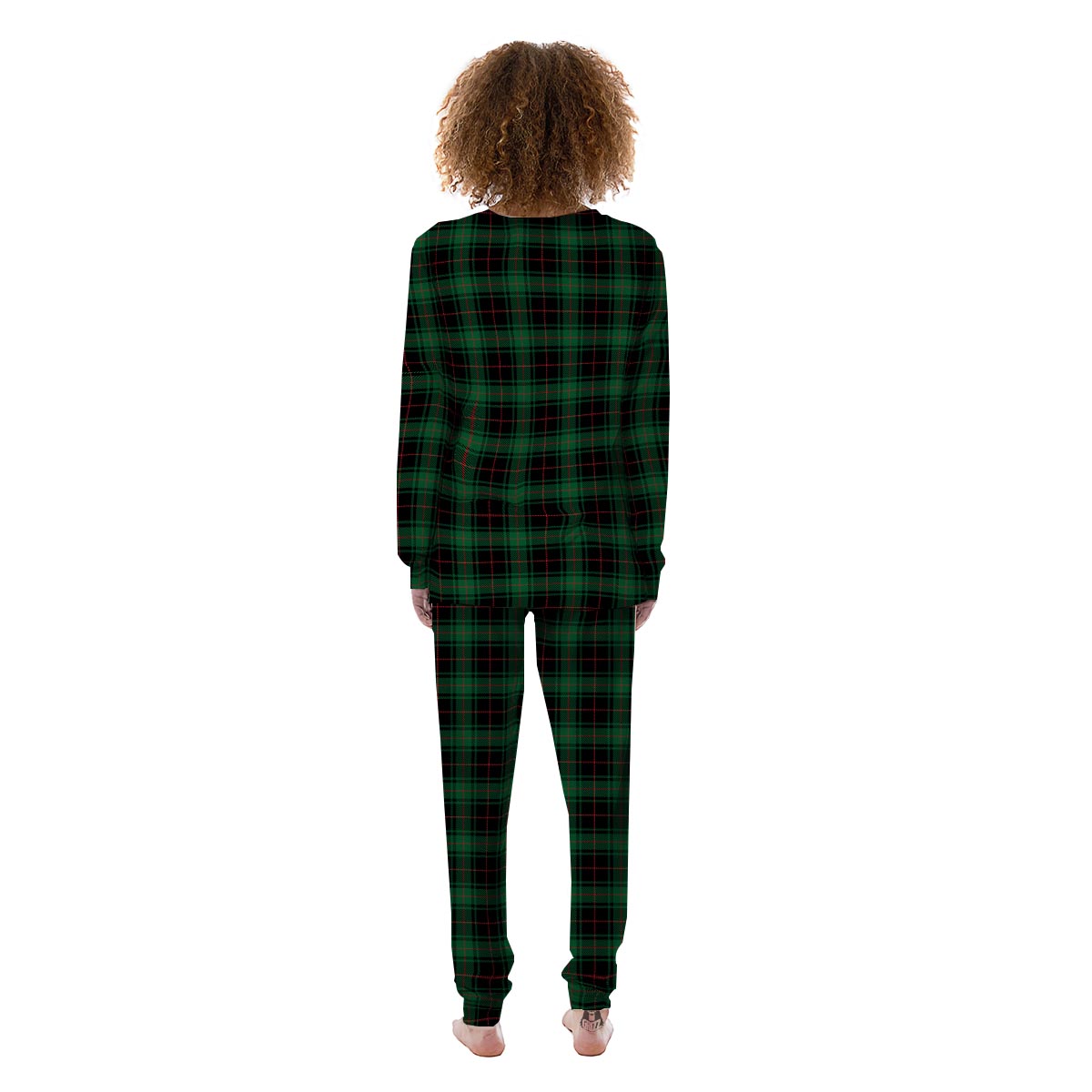 Black Green Plaid Tartan Women's Pajamas-grizzshop