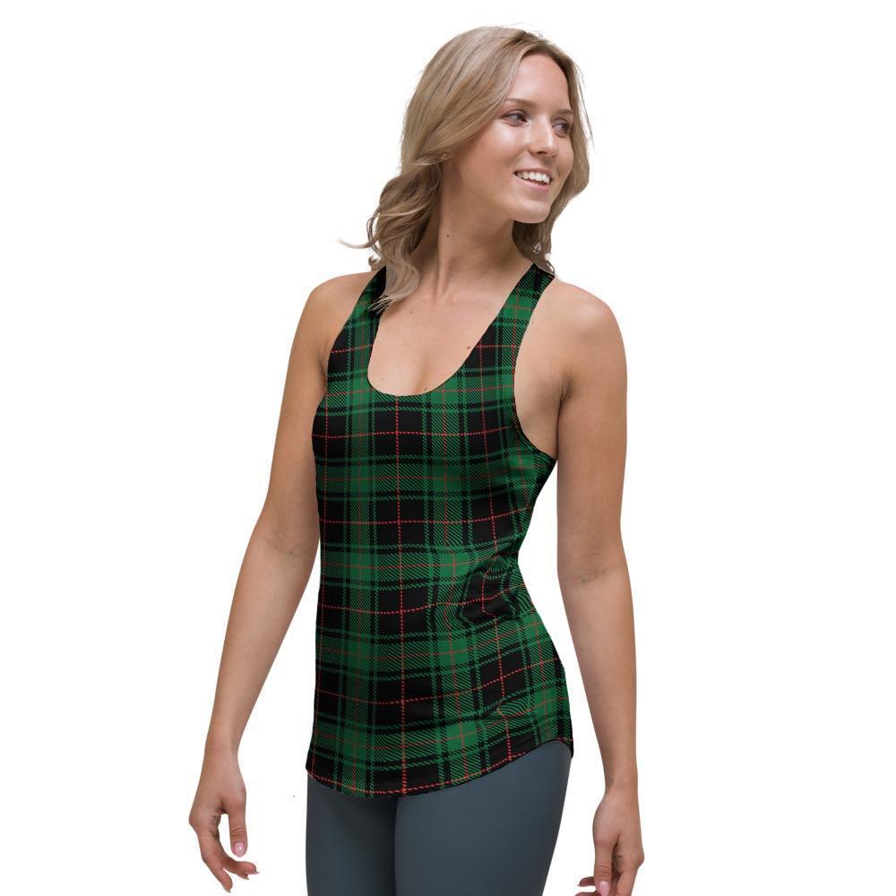 Black Green Plaid Tartan Women's Racerback Tank Top-grizzshop