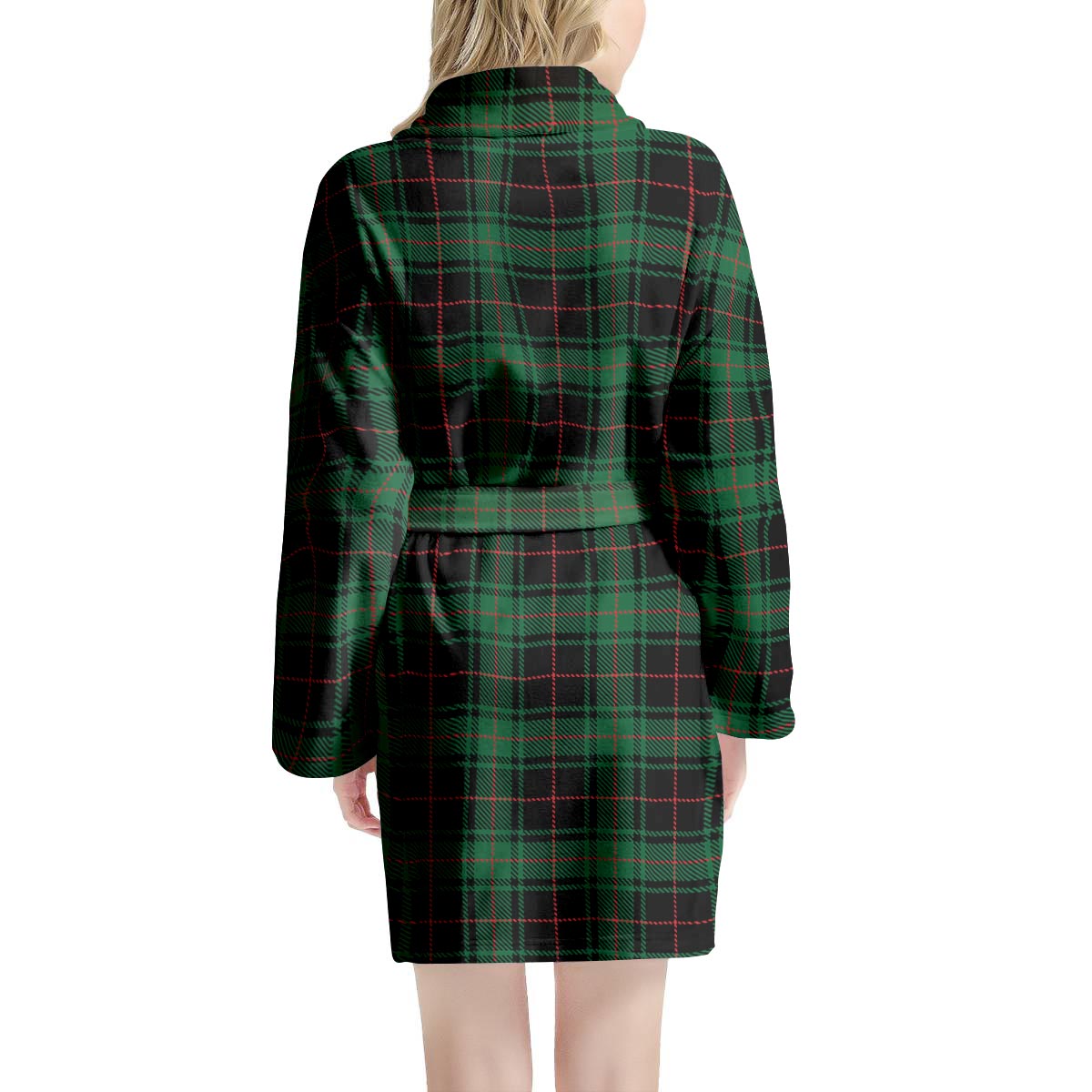 Black Green Plaid Tartan Women's Robe-grizzshop