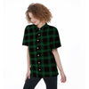 Black Green Plaid Tartan Women's Short Sleeve Shirts-grizzshop