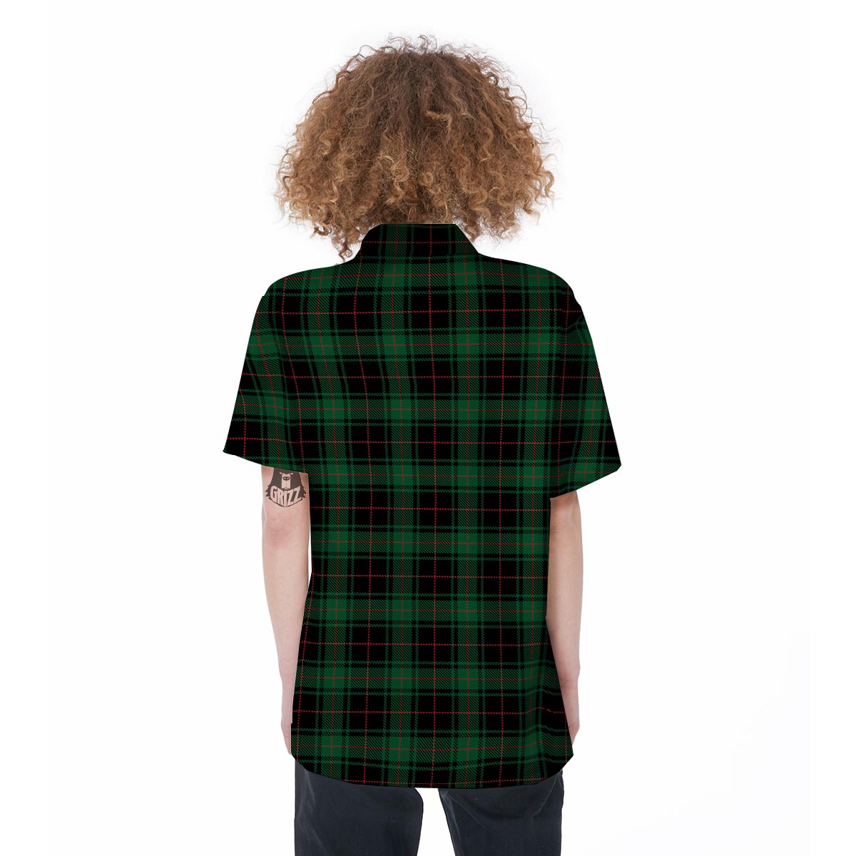 Black Green Plaid Tartan Women's Short Sleeve Shirts-grizzshop