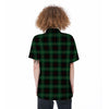 Black Green Plaid Tartan Women's Short Sleeve Shirts-grizzshop