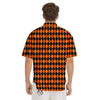 Black Halloween And Orange Argyle Print Men's Short Sleeve Shirts-grizzshop