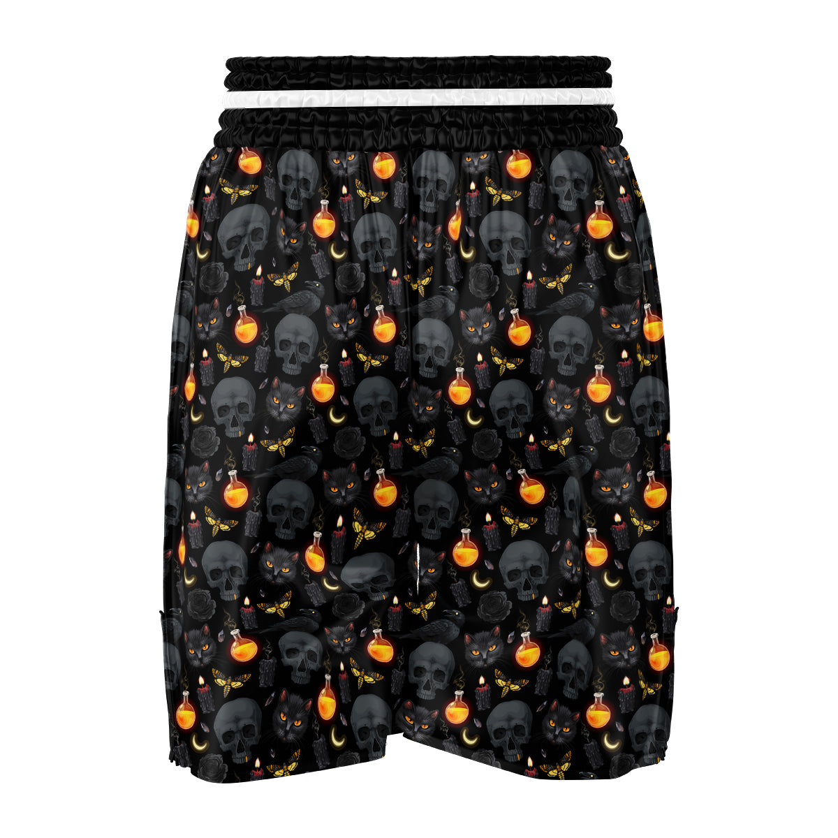 Black Head Cat Raven And Skull Print Pattern Boxing Shorts-grizzshop