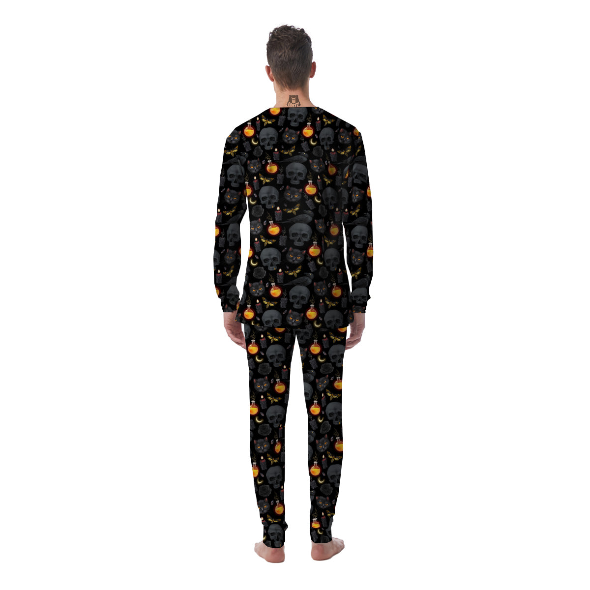 Black Head Cat Raven And Skull Print Pattern Men's Pajamas-grizzshop