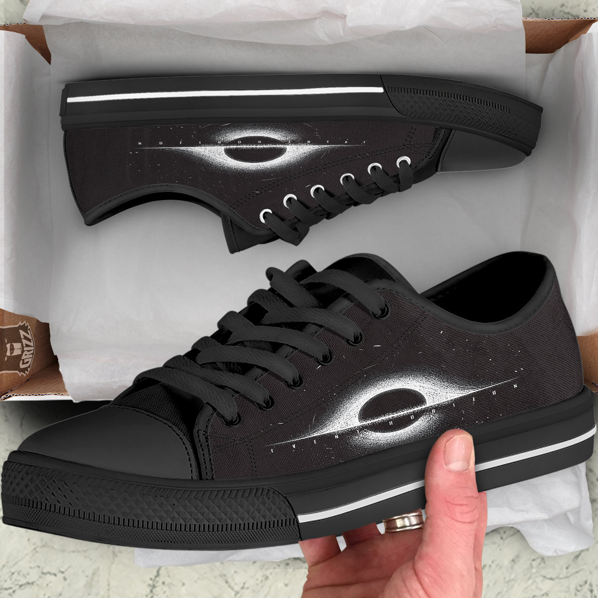 Black Hole Monochrome Print Black Low Top Shoes-grizzshop