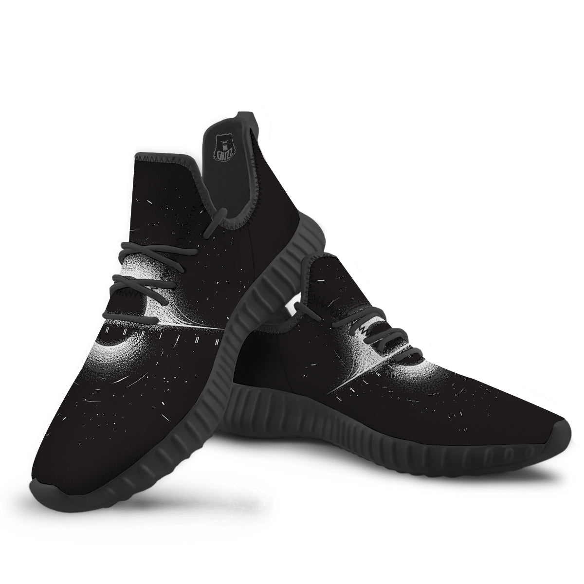 Black Hole Monochrome Print Black Walking Shoes-grizzshop