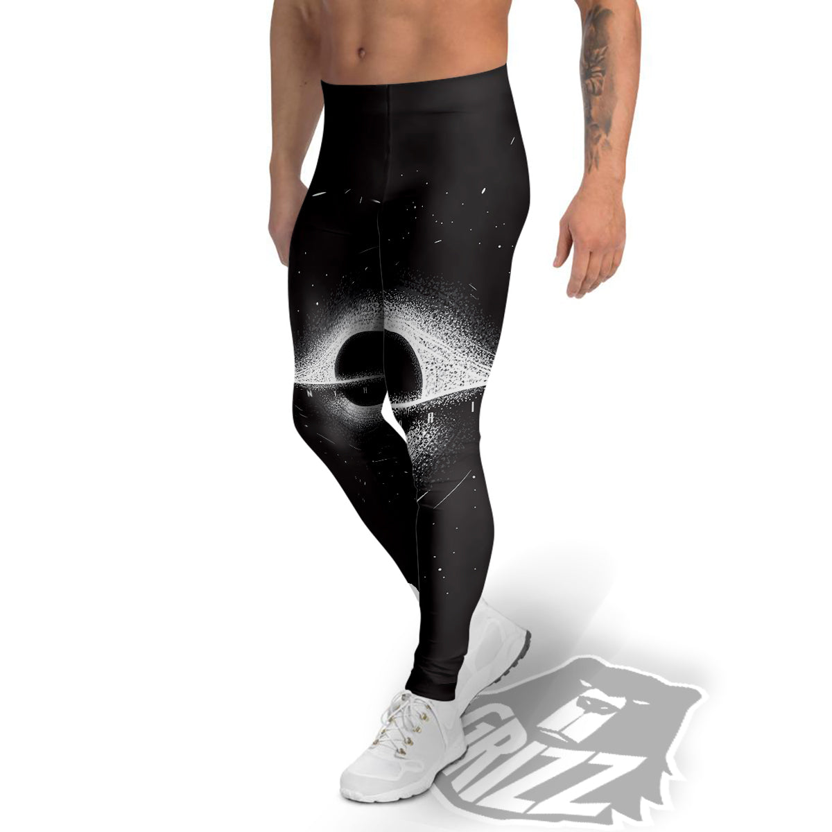 Black Hole Monochrome Print Men's Leggings-grizzshop