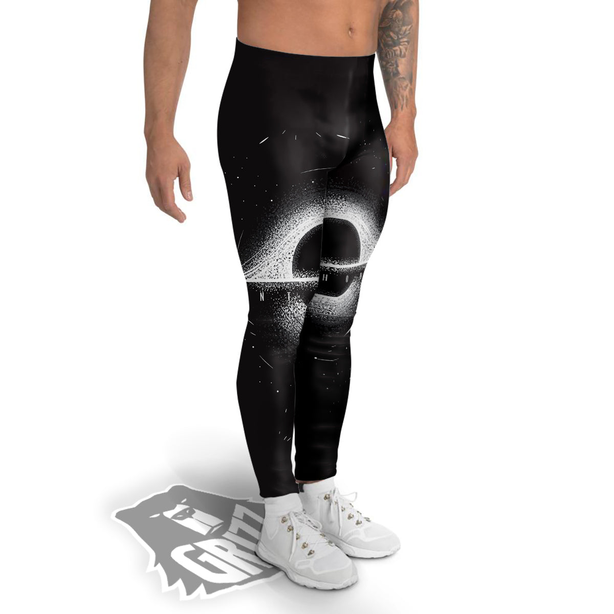 Black Hole Monochrome Print Men's Leggings-grizzshop