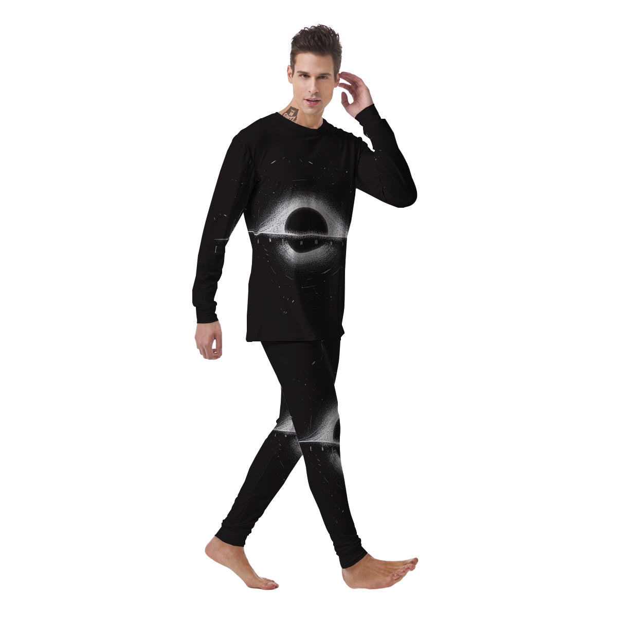 Black Hole Monochrome Print Men's Pajamas-grizzshop