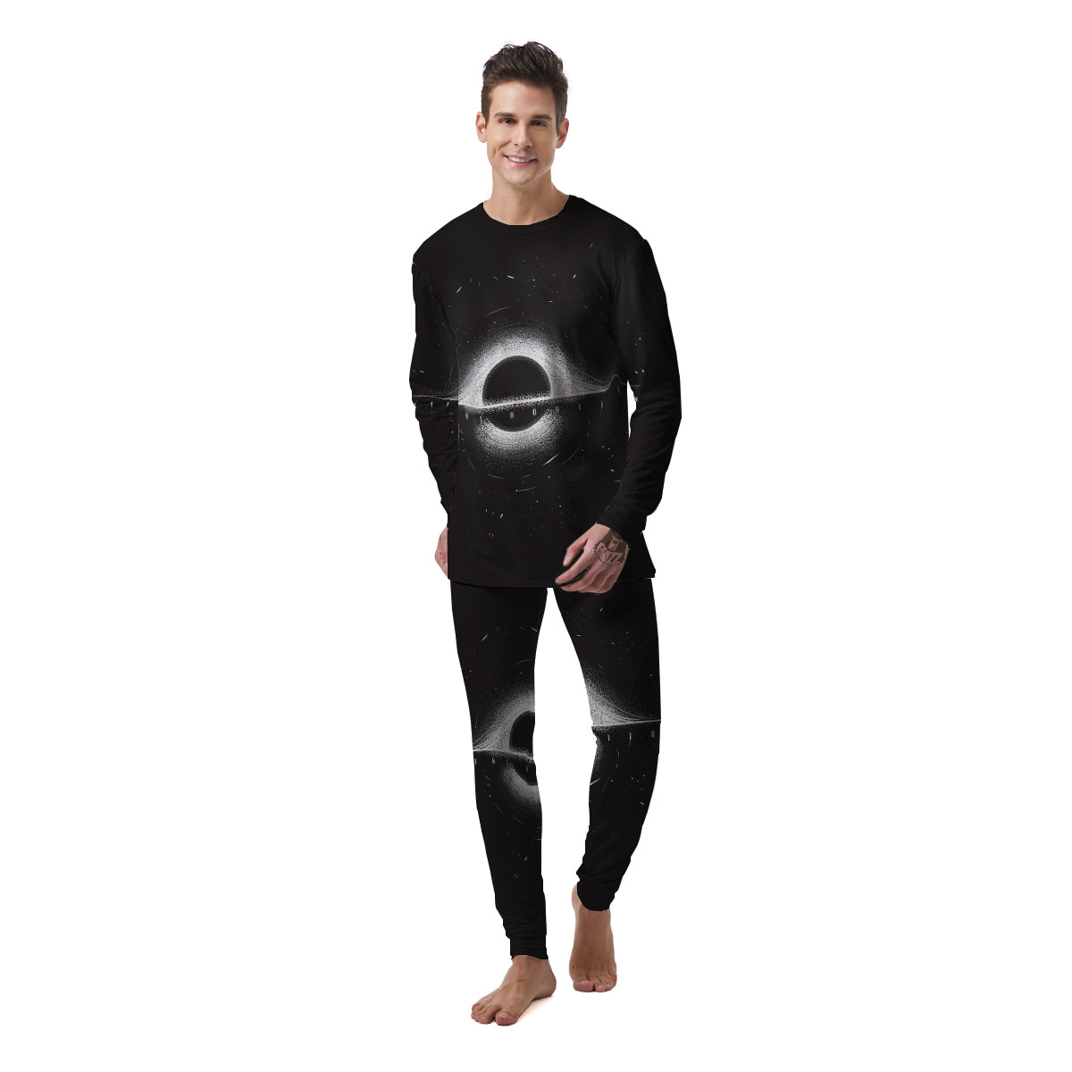 Black Hole Monochrome Print Men's Pajamas-grizzshop