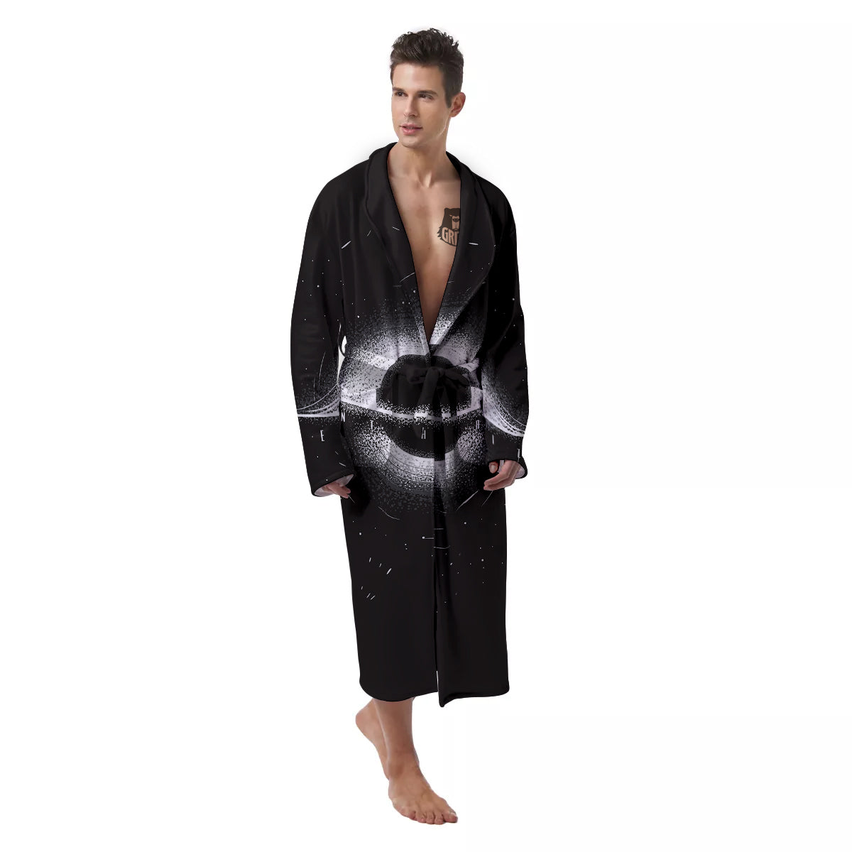 Black Hole Monochrome Print Men's Robe-grizzshop