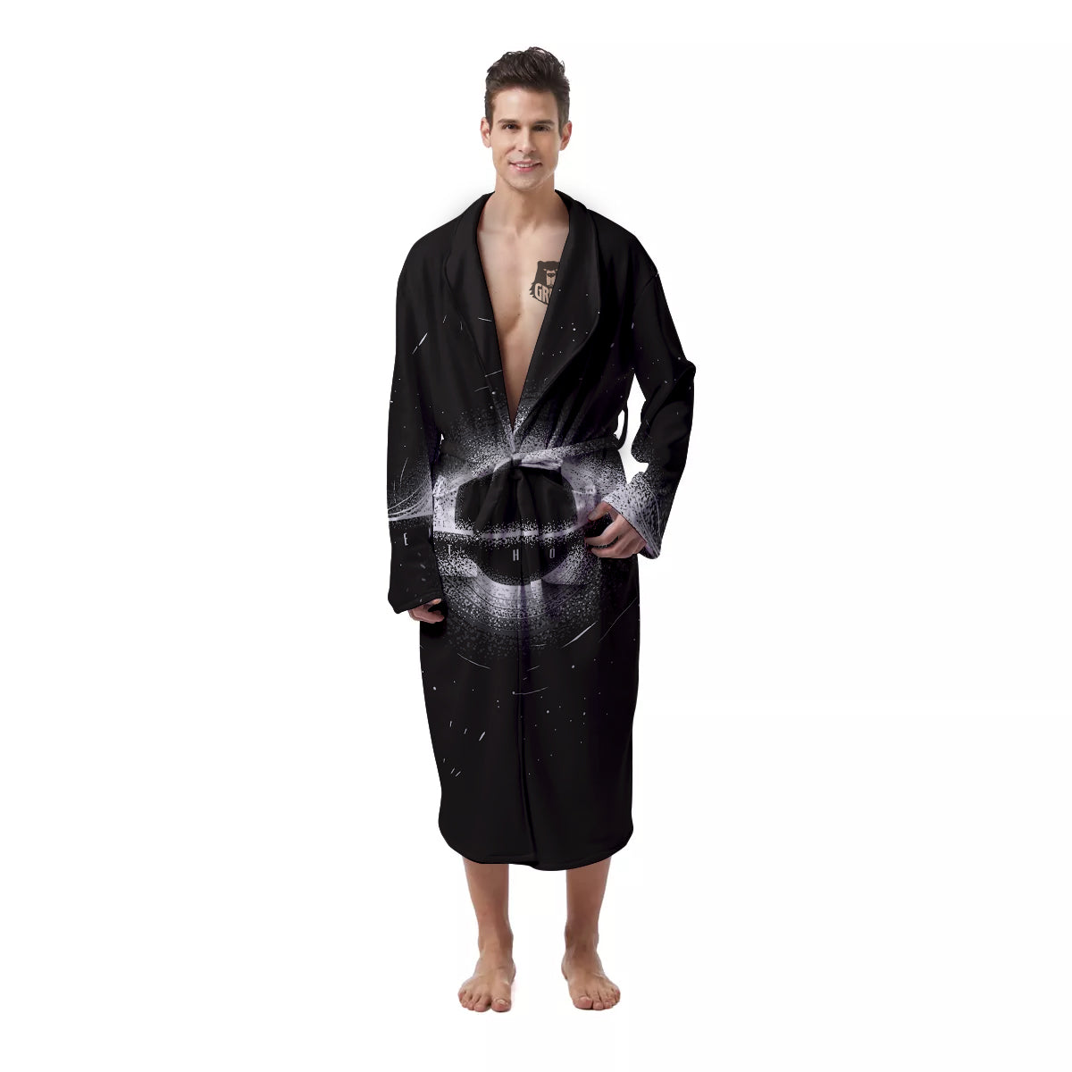 Black Hole Monochrome Print Men's Robe-grizzshop