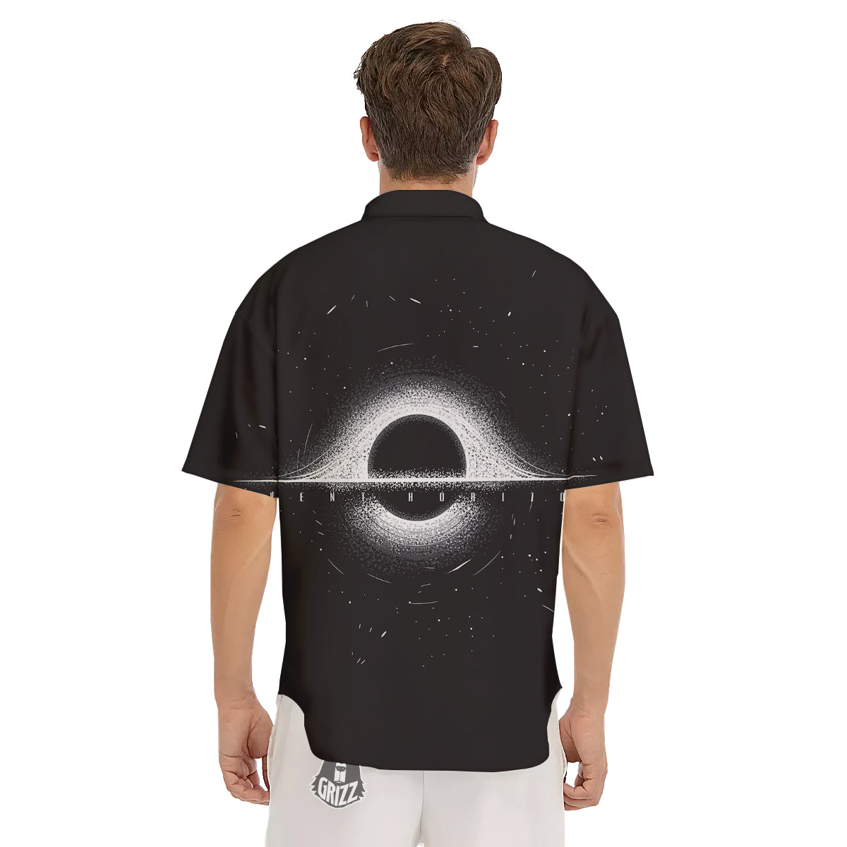 Black Hole Monochrome Print Men's Short Sleeve Shirts-grizzshop