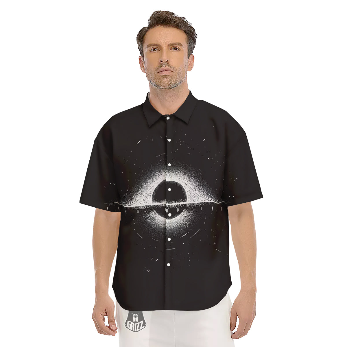 Black Hole Monochrome Print Men's Short Sleeve Shirts-grizzshop