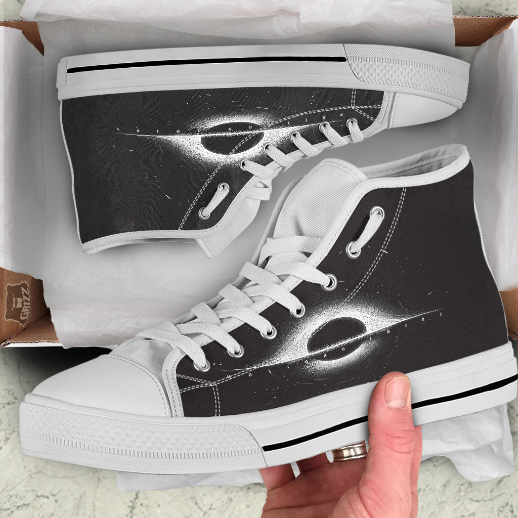 Black Hole Monochrome Print White High Top Shoes-grizzshop