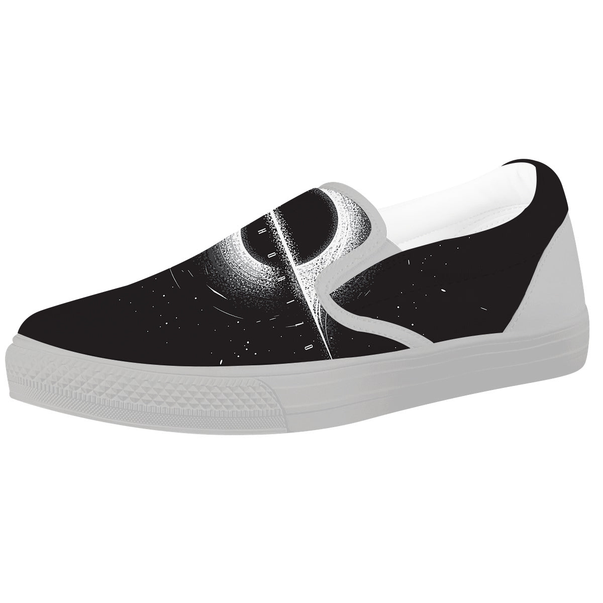 Black Hole Monochrome Print White Slip On Shoes-grizzshop
