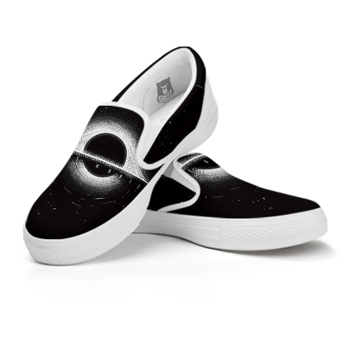 Black Hole Monochrome Print White Slip On Shoes-grizzshop