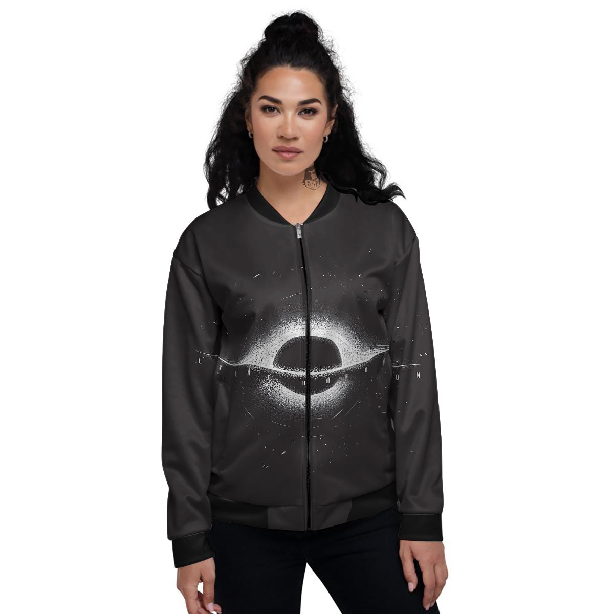 Black Hole Monochrome Print Women's Bomber Jacket-grizzshop