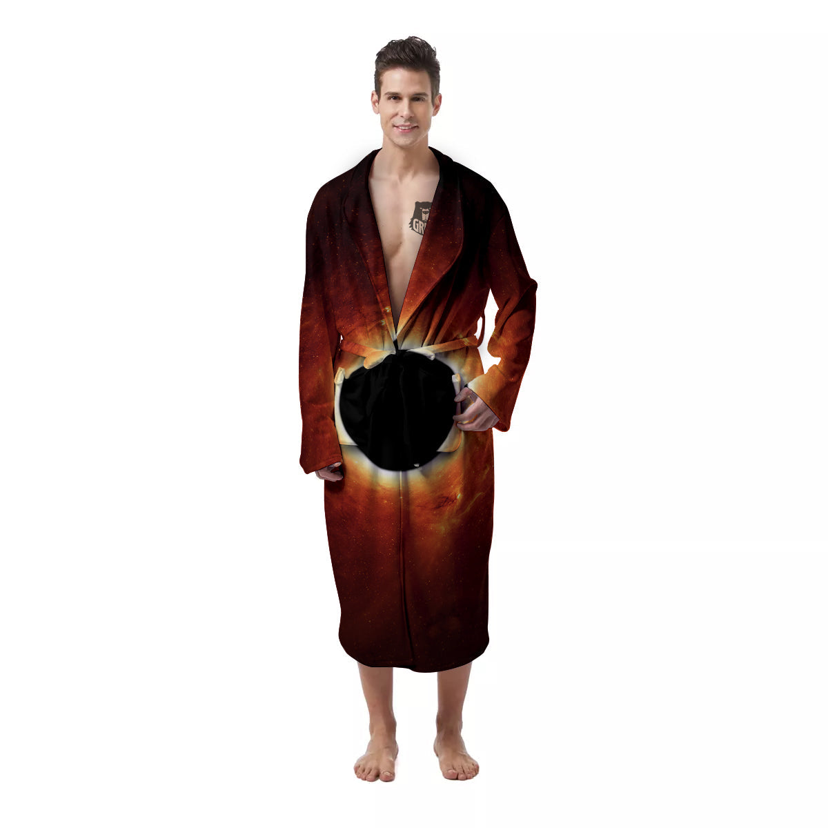 Black Hole Scientific Print Men's Robe-grizzshop