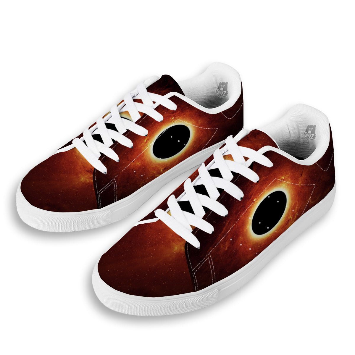 Black Hole Scientific Print White Low Top Sneakers-grizzshop