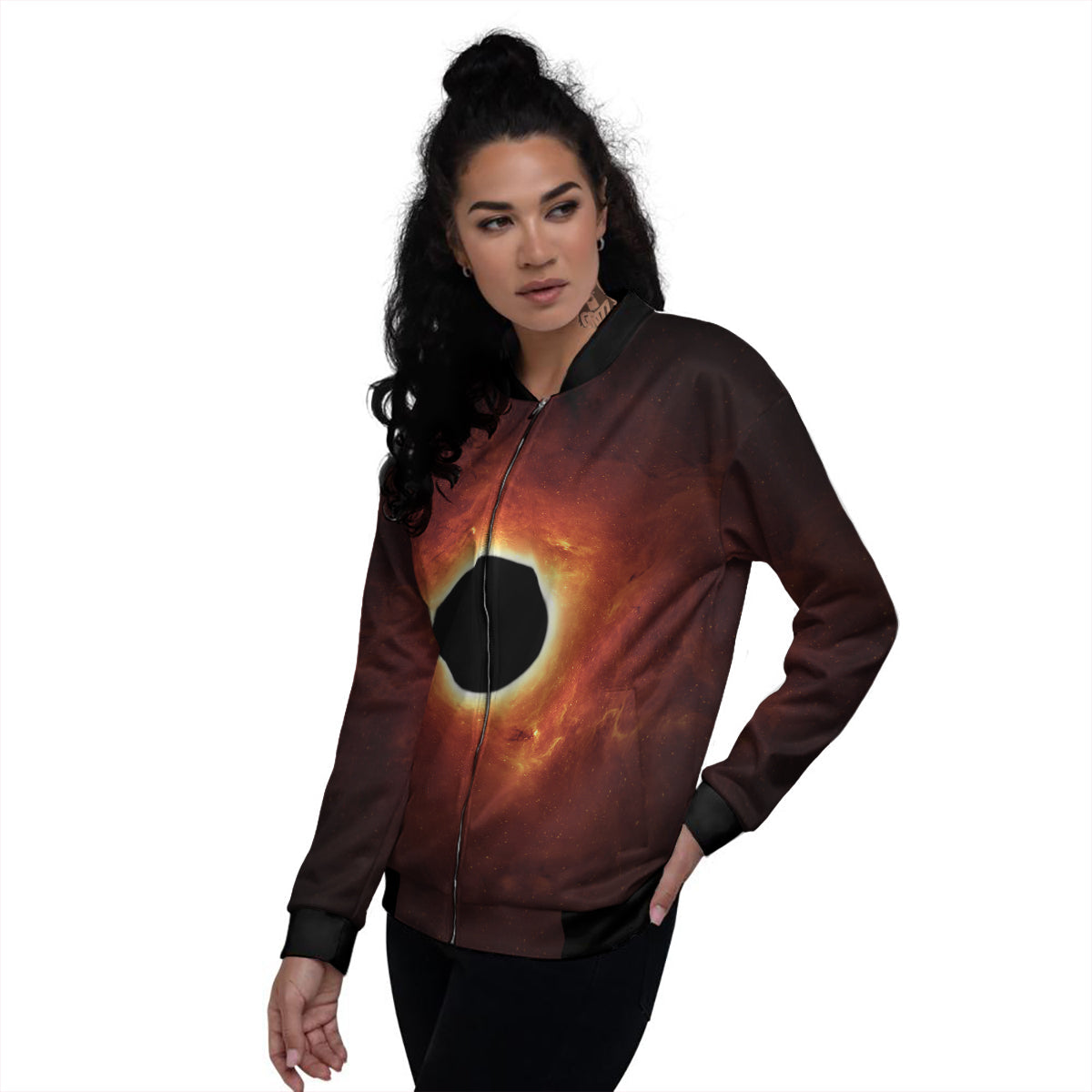 Black Hole Scientific Print Women's Bomber Jacket-grizzshop