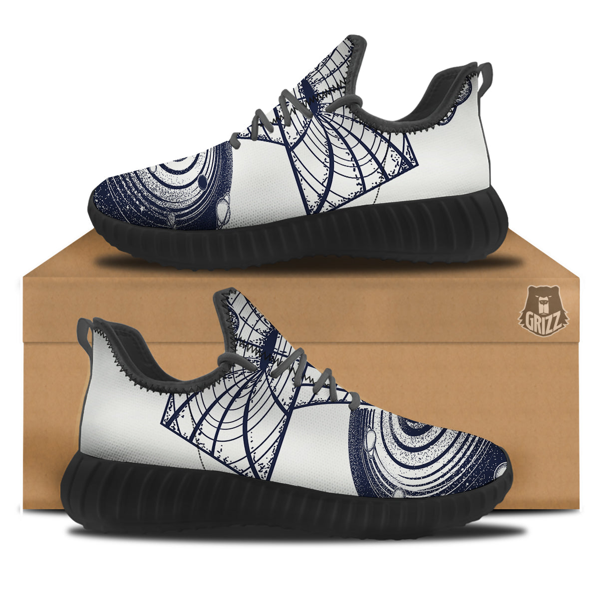Black Hole Tattoo Print Black Walking Shoes-grizzshop