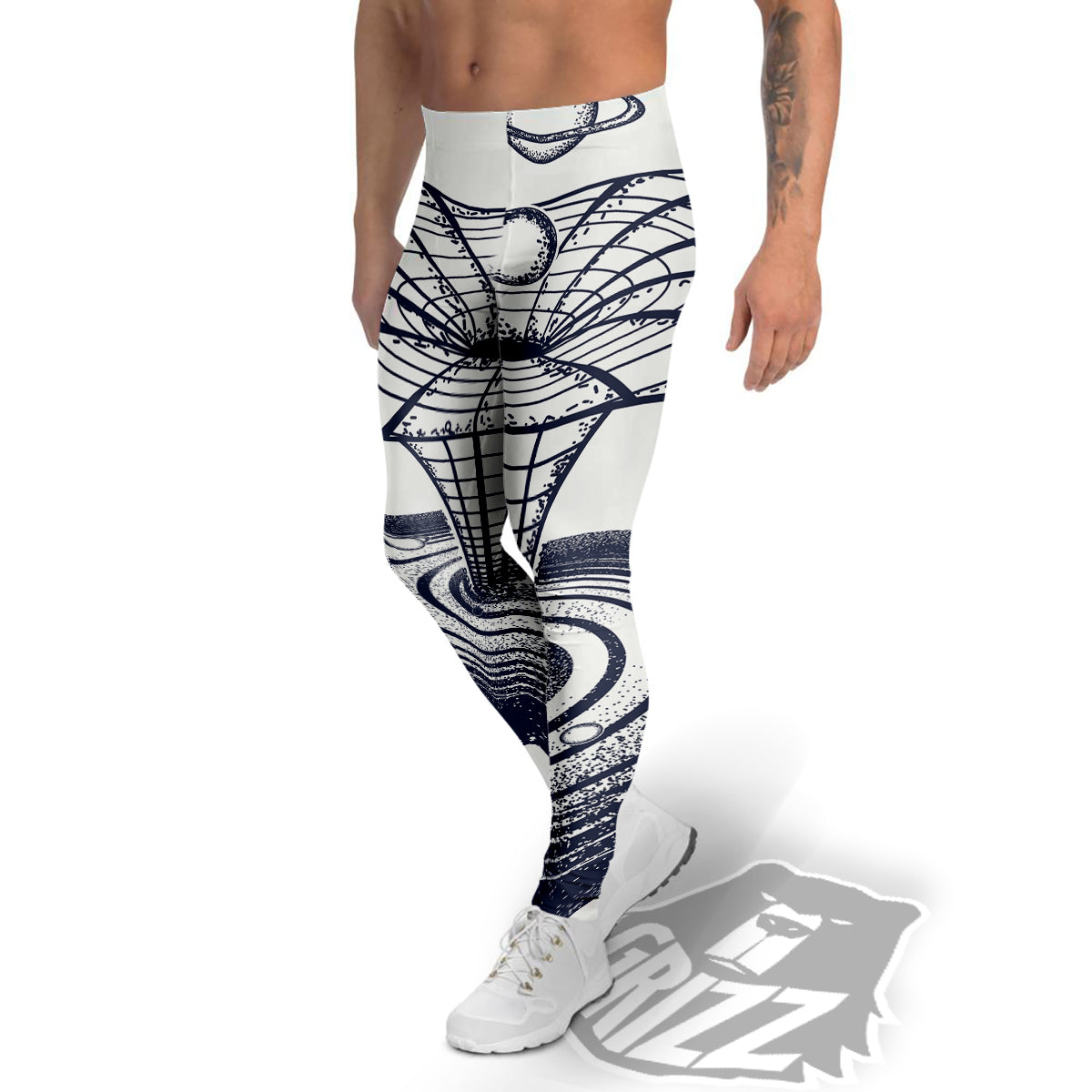 Black Hole Tattoo Print Men's Leggings-grizzshop