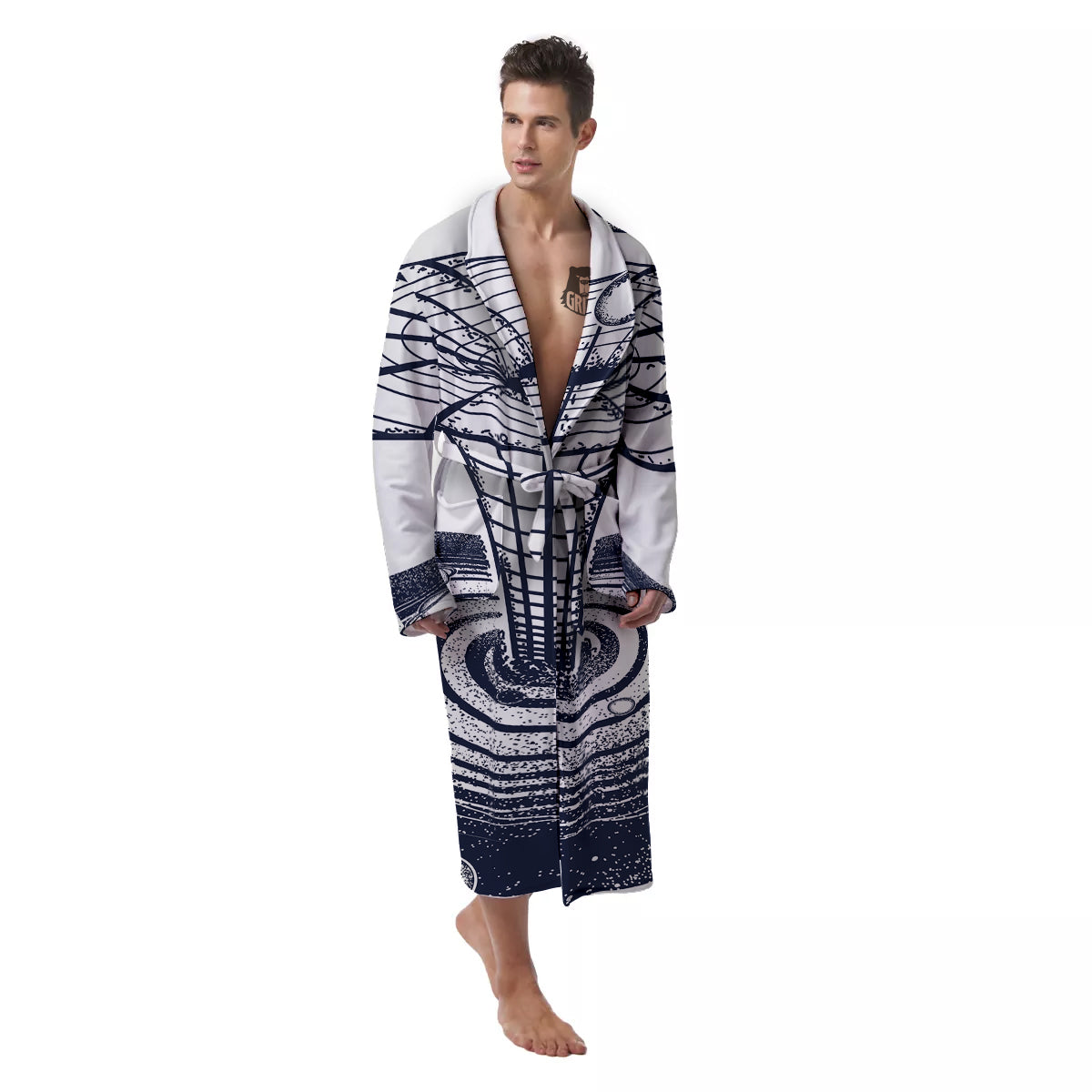 Black Hole Tattoo Print Men's Robe-grizzshop