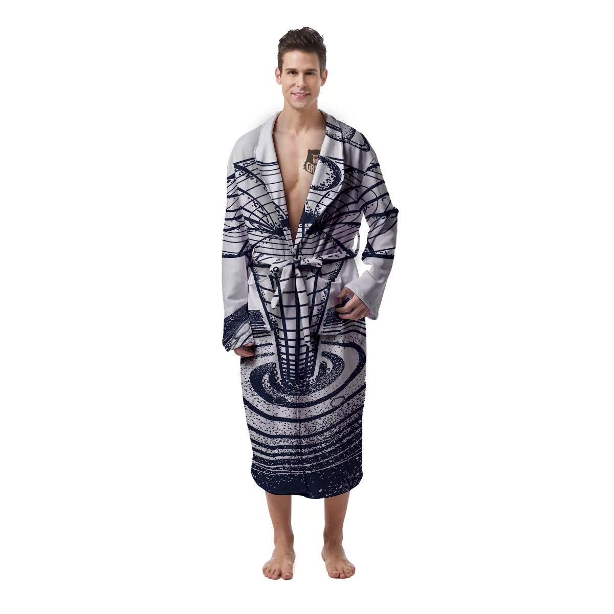 Black Hole Tattoo Print Men's Robe-grizzshop