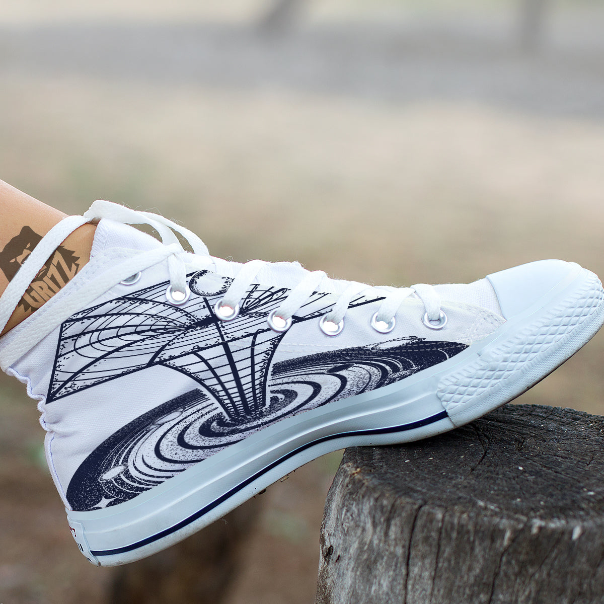 Black Hole Tattoo Print White High Top Shoes-grizzshop