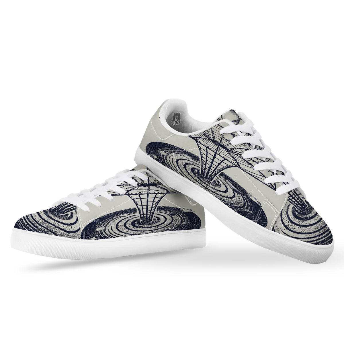 Black Hole Tattoo Print White Low Top Sneakers-grizzshop