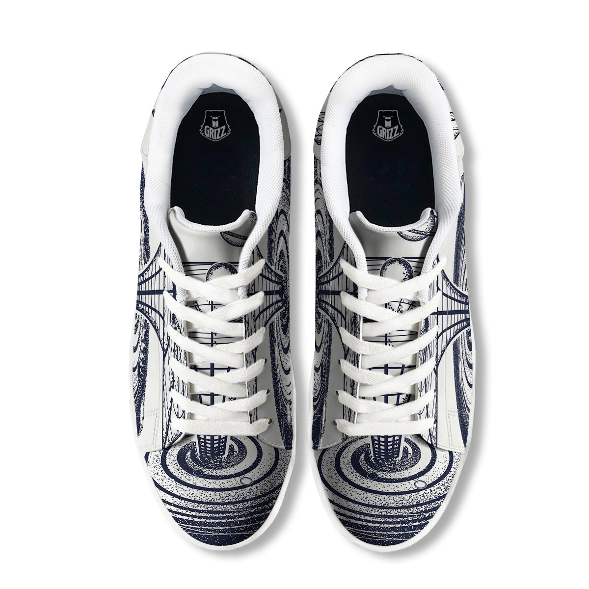 Black Hole Tattoo Print White Low Top Sneakers-grizzshop