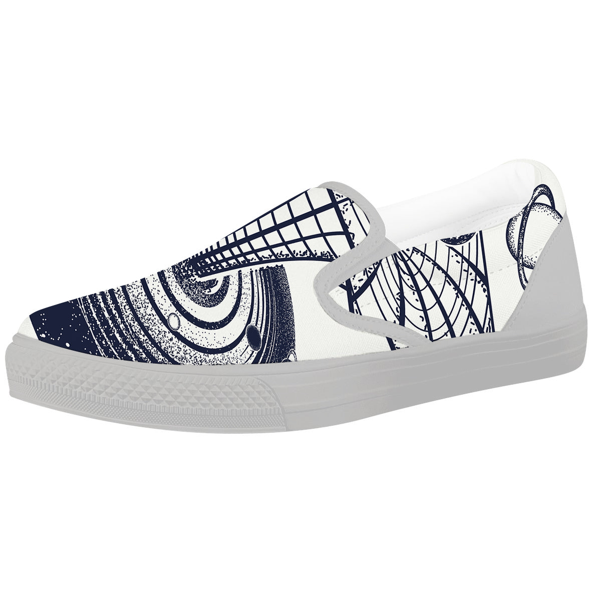 Black Hole Tattoo Print White Slip On Shoes-grizzshop