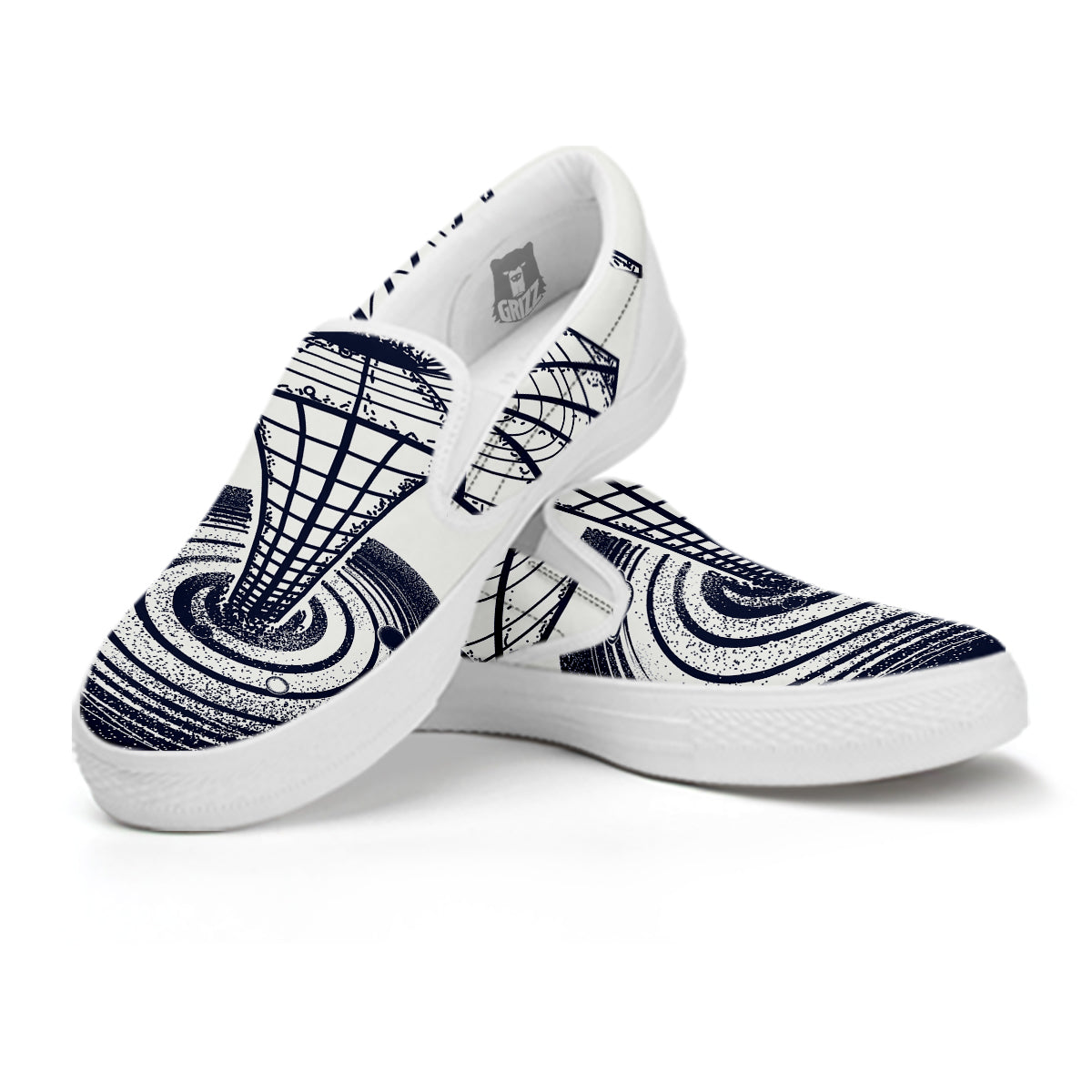Black Hole Tattoo Print White Slip On Shoes-grizzshop