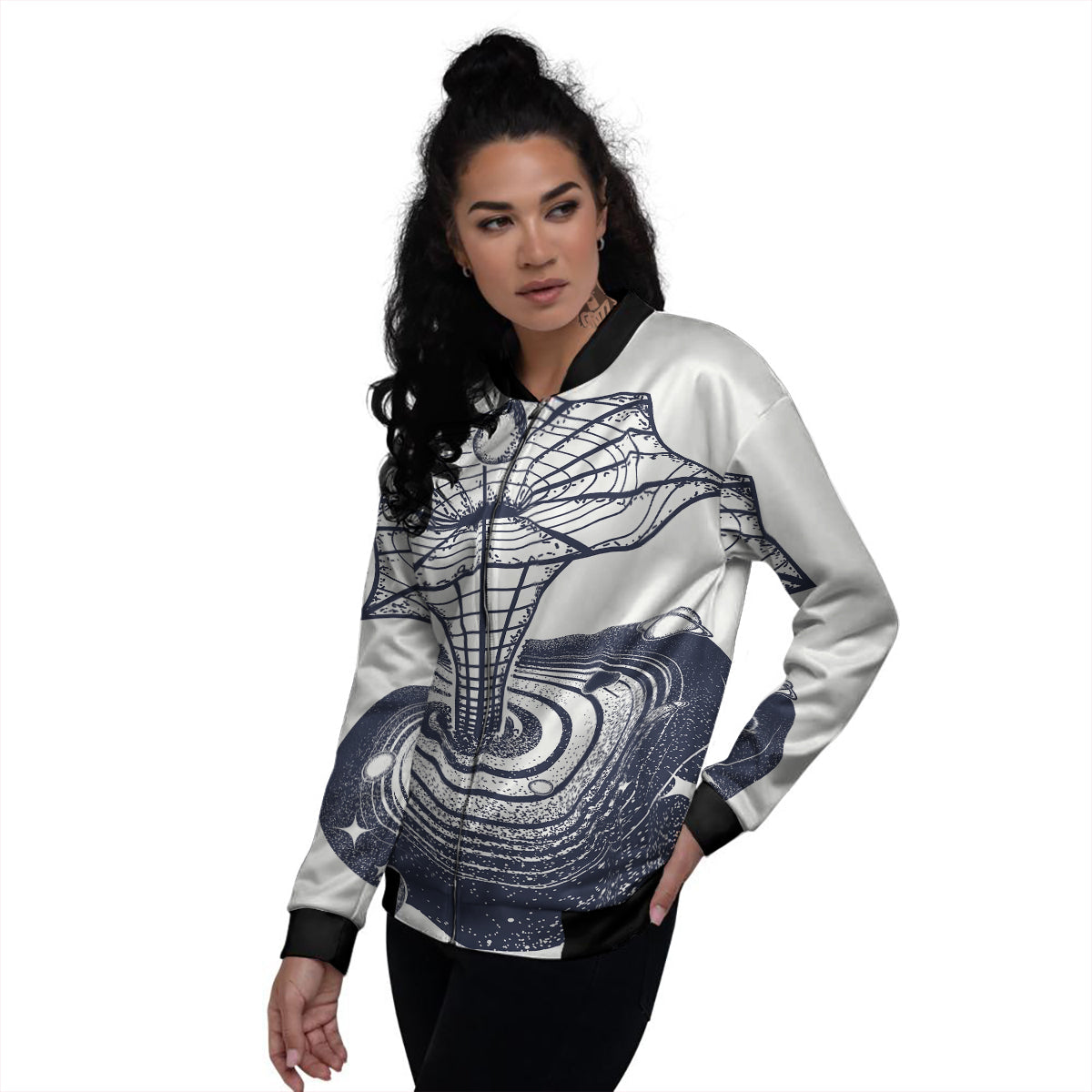 Black Hole Tattoo Print Women's Bomber Jacket-grizzshop