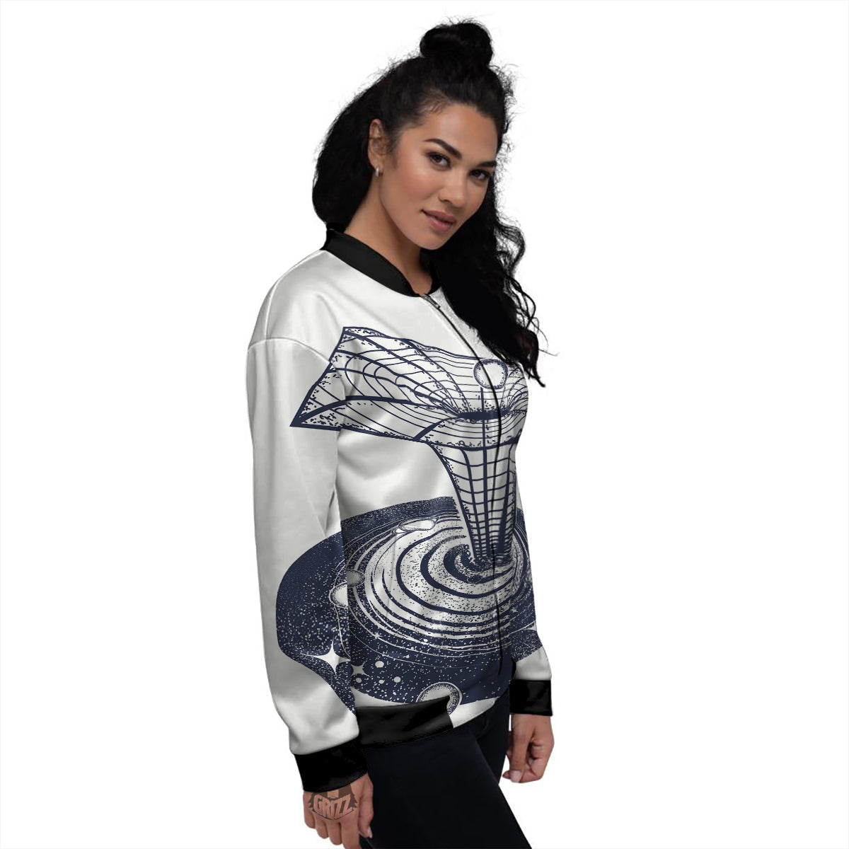 Black Hole Tattoo Print Women's Bomber Jacket-grizzshop
