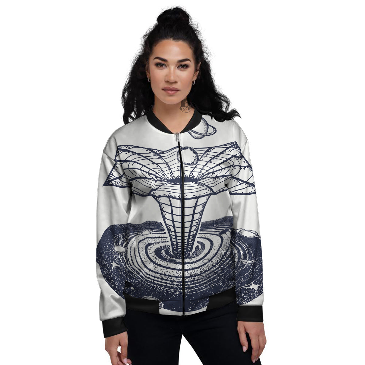 Black Hole Tattoo Print Women's Bomber Jacket-grizzshop